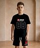 NUSYL Cotton Blend Knit Half Sleeves Speed Text Printed Tee & Shorts Set - Black
