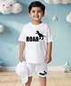 NUSYL Cotton Blend Knit Half Sleeves Dinosaur & Roar Text Printed Tee & Shorts Set - White