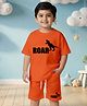 NUSYL Cotton Blend Knit Half Sleeves Dinosaur & Roar Text Printed Tee & Shorts Set - Orange