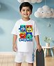 NUSYL Cotton Blend Knit Half Sleeves Monsters & Cool Dudes Text Printed Tee & Shorts Set - White