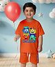 NUSYL Cotton Blend Knit Half Sleeves Monsters & Cool Dudes Text Printed Tee & Shorts Set -  Orange