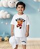 NUSYL Cotton Blend Knit Half Sleeves Strive Text Printed Tee & Shorts Set - White