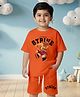 NUSYL Cotton Blend Knit Half Sleeves Strive Text Printed Tee & Shorts Set - Orange