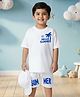 NUSYL Cotton Blend Knit Half Sleeves Hello Summer Text Printed Tee & Shorts Set - White