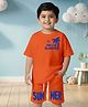 NUSYL Cotton Blend Knit Half Sleeves Hello Summer Text Printed Tee & Shorts Set - Orange