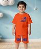 NUSYL Cotton Blend Knit Half Sleeves Hello Summer Text Printed Tee & Shorts Set - Orange