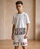 NUSYL Cotton Blend Knit Half Sleeves Never Mind Text Printed Tee & Shorts Set - White