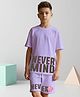 NUSYL Cotton Blend Knit Half Sleeves Never Mind Text Printed Tee & Shorts Set - Lilac