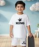 NUSYL Cotton Blend Knit Half Sleeves King Text Printed Tee & Shorts Set - White