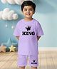 NUSYL Cotton Blend Knit Half Sleeves King Text Printed Tee & Shorts Set - Lilac