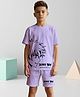 NUSYL Cotton Blend Knit Half Sleeves Sunny Boy Text Printed Tee & Shorts Set - Lilac