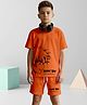 NUSYL Cotton Blend Knit Half Sleeves Sunny Boy Text Printed Tee & Shorts Set - Orange