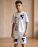 NUSYL Cotton Blend Knit Half Sleeves Comfortable Text Printed Tee & Shorts Set - White