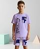 NUSYL Cotton Blend Knit Half Sleeves Comfortable Text Printed Tee & Shorts Set - Lilac