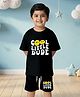NUSYL Cotton Blend Knit Half Sleeves Cool Little Dude Text Printed Tee & Shorts Set - Black