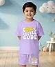 NUSYL Cotton Blend Knit Half Sleeves Cool Little Dude Text Printed Tee & Shorts Set - Lilac