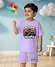 NUSYL Cotton Blend Knit Half Sleeves Monster Truck Printed Tee & Shorts Set - Lilac