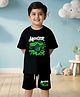 NUSYL Cotton Blend Knit Half Sleeves Monster Truck Printed Tee & Shorts Set - Black