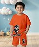 NUSYL Cotton Blend Knit Half Sleeves Panda Kicking Rocks Printed Tee & Shorts Set - Orange