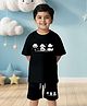 NUSYL Cotton Blend Knit Half Sleeves Pandas Printed Tee & Shorts Set - Black