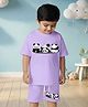 NUSYL Cotton Blend Knit Half Sleeves Pandas Printed Tee & Shorts Set - Lilac