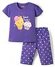Babyhug Cotton Knit Half Sleeves Sweet Treat Printed T-Shirt & Capri Night Suit -Purple