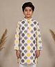 Kiddopanti Cotton Woven Full Sleeves Abstract Printed Kurta - Off White & Grey