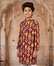 Kiddopanti Cotton Woven Full Sleeves Abstract Printed Kurta - Maroon & Mustard