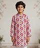Kiddopanti Rayon Woven Full Sleeves Abstract Printed Kurta - White Blue & Rust