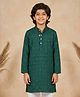 Kiddopanti Cotton Woven Full Sleeves Abstract Embroidered Kurta - Teal Green