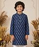 Kiddopanti Cotton Woven Full Sleeves Floral Printed Kurta - Indigo Blue