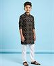 Kiddopanti Cotton Woven Full Sleeves Bandhani Printed Kurta & Pyjama Set - Black Beige & White