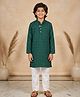 Kiddopanti Cotton Woven Full Sleeves Abstract Embroidered Kurta & Pyjama Set - Teal Green & White