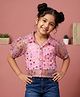 Kiddopanti Cotton Spandex Half Sleeves Floral Foil Printed Shirt Style Top With Inner Set - Candy Pink & White