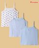 Honeyhap Premium Cotton Knit Sleeveless Striped Slips With Floral Print & Bio Finish - Dutch Canal & Bright White