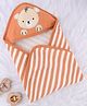 Babyhug Cotton Knit Hooded Towel With Striped & Bear Patch L 75 x B 75 cm - Dark Peach