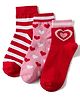 Pine Kids Knit Ankle Length Stripes & Heart Designed Socks Pack of 3- Multicolour