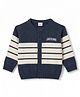 Babyhug Knit Full Sleeves Striped & Text Printed Front Open Sweater - Navy Blue