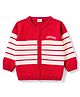 Babyhug Knit Full Sleeves Front Open Striped Sweater - Dark Red