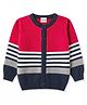 Babyhug Knit Full Sleeves Front Open Striped Sweater - Red