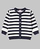 Babyhug Knit Full Sleeves Front Open Striped Sweater - Navy