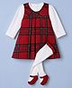 ToffyHouse Cotton Knit Full Sleeves Tartan Checks Frock with Inner Tee and Stocking - Red