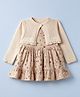 ToffyHouse Cotton Woven Frock and Jacket with Full Sleeves and Floral Print in Beige