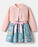 ToffyHouse Woven Knit Half Sleeves Floral Printed Frock With Jacket - Pink
