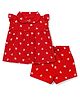 Doodle Poodle Single Jersey Knit Frill Sleeves Top & Shorts Co-Ords Night Suit with Bow Print - Red