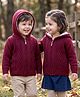 Babyhug Knit Full Sleeves Solid Colour Cable Knit Hooded Sweater - Maroon