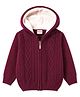 Babyhug Knit Full Sleeves Solid Colour Cable Knit Hooded Sweater - Maroon