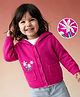 Babyhug Knit Full Sleeves Floral Embroidered Hooded Sweater - Dark Pink