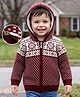 Babyhug Knit Full Sleeves Hooded Front Open Sweater with Floral Design - Dark Red