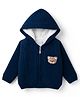 Babyhug Knit Full Raglan Sleeves Front Open Hooded Sweater with Cable Knit Design & Bear Applique - Navy